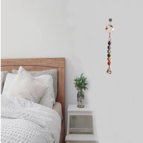 Anjiucc 7 Chakra Stone Healing Crystal Tree of Life Wall Hanging Home Interior Decoration,Window Decoration,Yoga Meditation