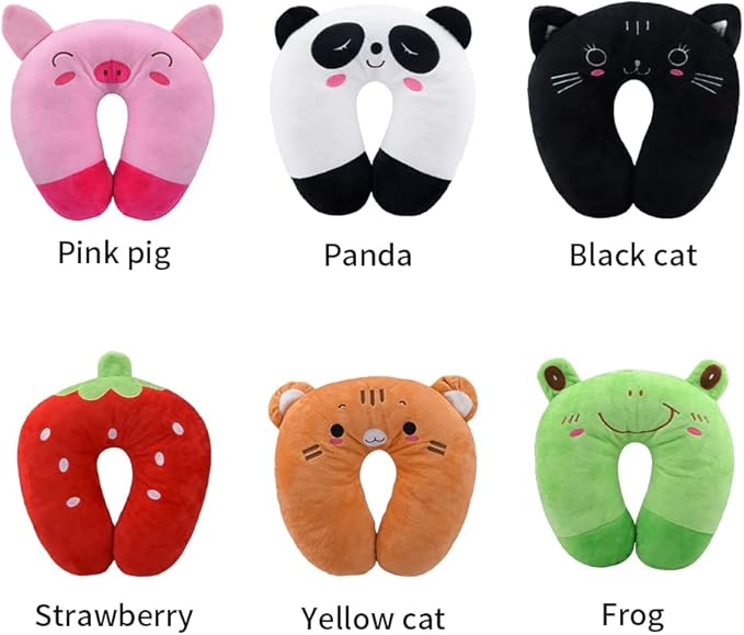 EKDJKK Travel Pillow for Kids, Cute Animal Neck Pillow Support U Shaped Cushion Plush Soft Rest Reading Pillow Sleeping Pillow for Airplane Train Car (Frog)