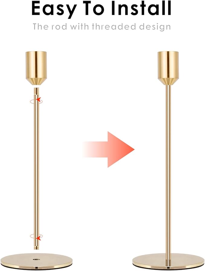 Set of 12 Candle Stick Candle Holder Gold Candlestick Holders Metal Taper Candle Holders for Wedding Tables Centerpieces Candlelight Dinner Home Decor(Candles not Include)