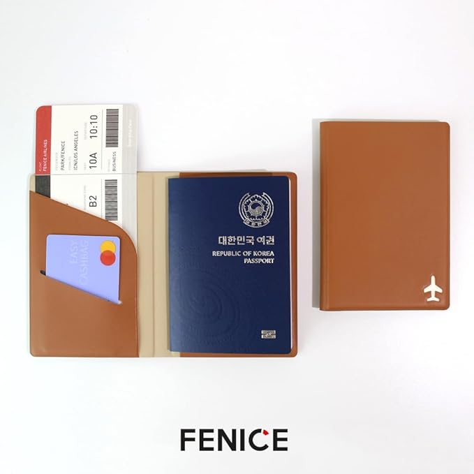 Fenice Plain Simple Passport Cover Holder Wallet Case for Travel Essential RFID Blocking Vegan Leather Waterproof (NAVY)