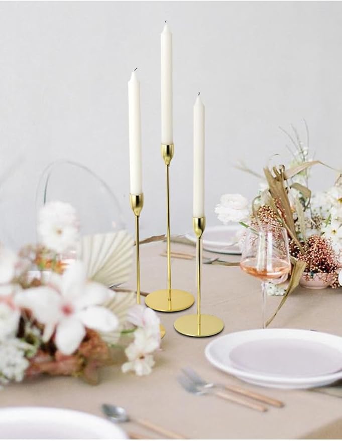 Delicate Light Gold Candlestick Holders of 6 PCS Taper Candle Stick Holders for 3/4" Taper&Led Candle, Elegant Candle Holder for Table Centerpiece/Wedding/Party/Dinning/Anniversary/Decor