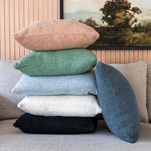 SAMIAH LUXE Cream Teddy Boucle Pillow Covers 18x18 2pcs for Home Living Room Decor, Sherpa Textured Decorative Throw Pillow Covers for Boho Decor, Square Throw Cushion Euro Shams for Modern Farmhouse