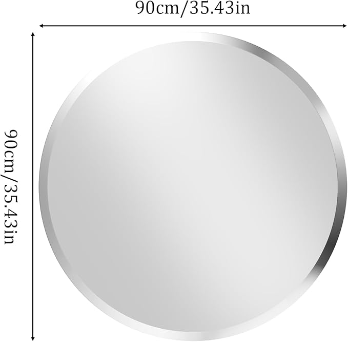 Frameless Round Wall Mirror: Decorative Mirrored Glass Vanity with Beveled Silver Edge for Bathroom Bedroom Livingroom Dining Room Entryway Hallway, 36 x 36 inch