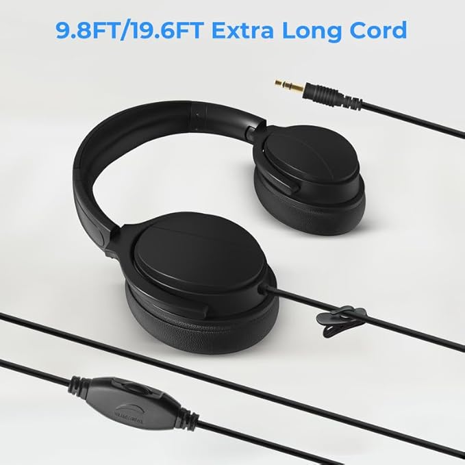 Extra Long Cord Wired Headphone for TV and PC for TV Watching for Seniors with Volume Control Wired Headphones with Long Cord Length Universal 3.5mm AUX Audio(9.8FT)