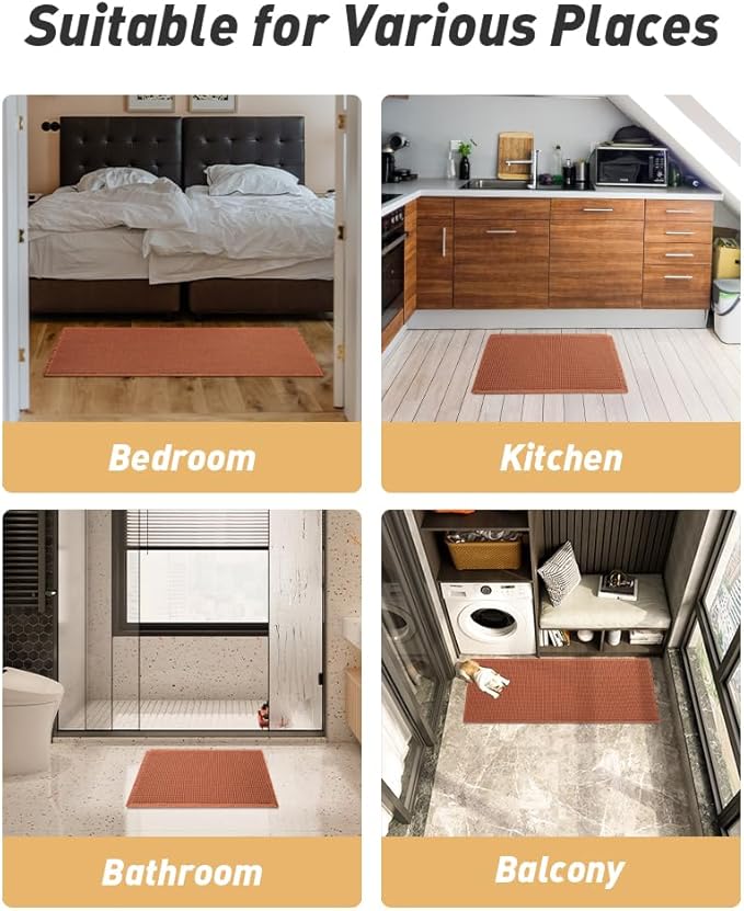 AMOAMI Upgraded Waffle Bath Mat, Super Absorbent Non Slip Bath Mats for Bathroom Floor, Machine Washable Bathroom Rugs with Tassels, Rubber Backed Bathroom Mats, Ultra Soft, 20" x 32", Dirty Orange