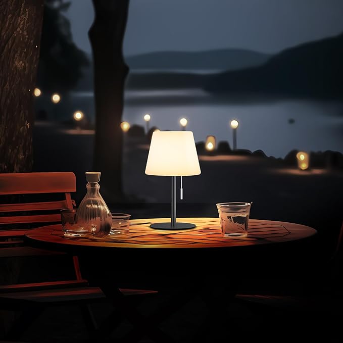 Solar Table Lamp for Outside Patio Solar Lamp Outdoor Lamp Waterproof with Light Sensor,Dimmable Warm White+RGB LED Rechargeable Lamps Cordless Battery Operated Table Lamp (Black)