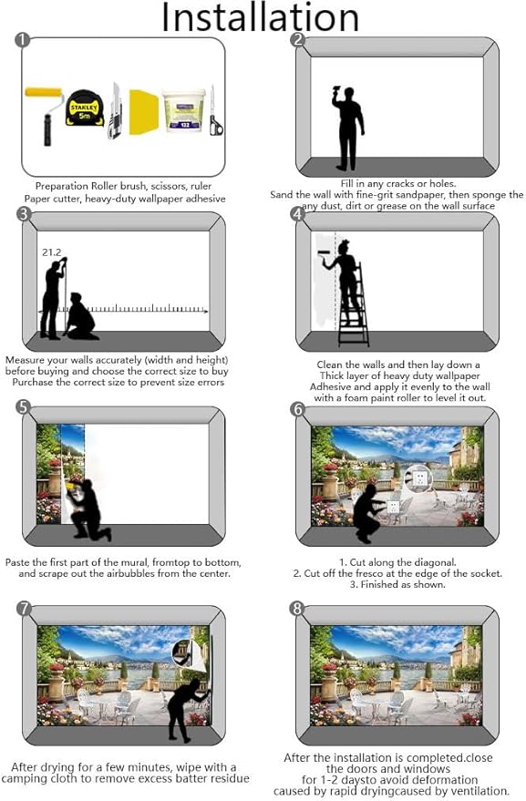 Landscaped Courtyard Mural, Wallpaper can be Used to Decorate Rooms, Living Rooms, Bathroom backdrops(Non-self-Adhesive)