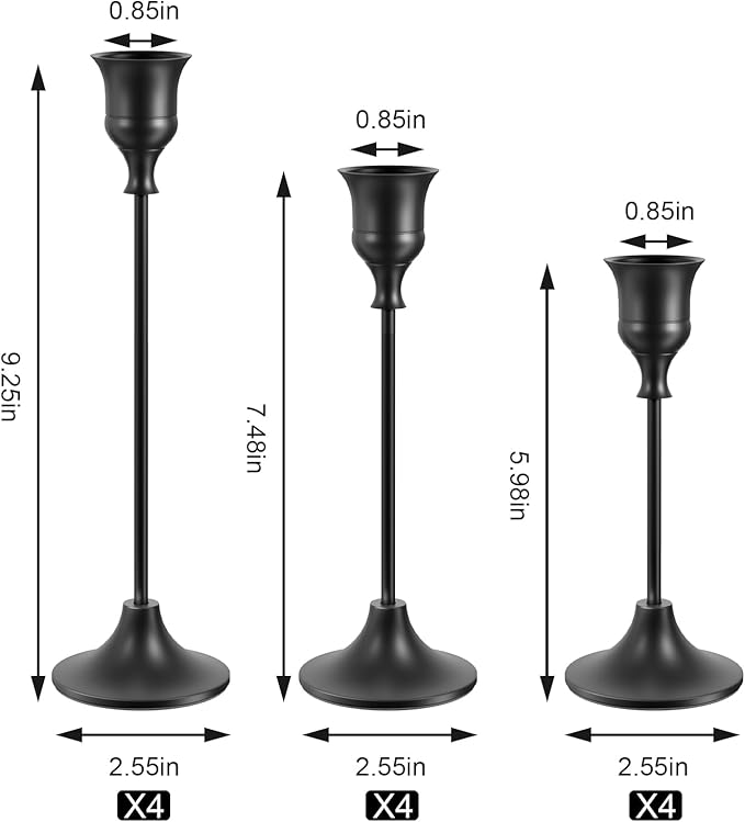 Set of 12 Black Taper Candle Holders, Candlesticks Holders Bulk Decorative,Vintage Candlestick Holder Decorative Metal Candle Sticks Home Decor Centerpieces for Table Mantel Festive Decorations