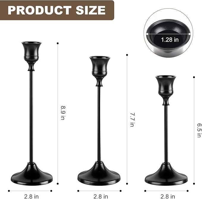 Candlestick Holders, 6PCS Metal Taper Candle Holder, Black Candle Holders for Candlesticks, Candle Holder for Wedding Fireplace Mantel Housewarming Gift