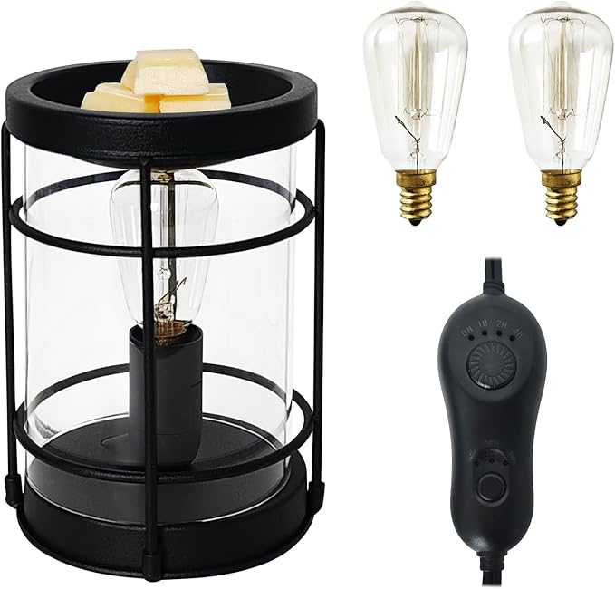 LIFFY Candle Wax Melt Warmer - Wax Warmer Scented, Fragrance Oil Burner, Metal Melter Lamp for Rustic Home Decor Office Bedroom Aromatherapy, Birthday Gifts for Women, Timer & 2 Edison Bulbs