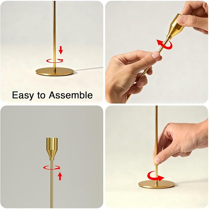Solid Taper Candle Holders Set of 3, Vintage Brass Long Skinny Candlestick (Heights: 9/11/13 Inch), Heavy Iron Anti-Slip Base for Fireplace Mantle Table Centerpiece Wedding Decor