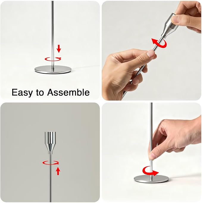 Solid Taper Candle Holders Set of 15 Bulk, Luxury Silver Long Skinny Candlestick (Heights: 9/11/13 Inch), Heavy Iron Anti-Slip Base for Fireplace Mantle Table Centerpiece Dining Decor