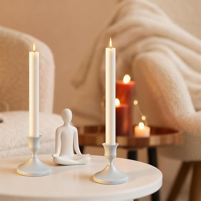 Candle Holders White Set of 9, Vintage Metal Candlestick Holders for Dinner Room Table Centerpiece, Small Metal Candles Sticks for Wedding Centerpieces Christmas Birthday Party (9, White)