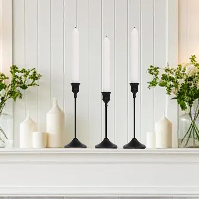 Candlestick Holders 6 PCS, Metal Taper Candle Holder, Matte Black Candle Holders for Pillar Candles, Vintage Dining Table Centerpiece Decorations for Wedding Party Christmas Halloween Decor