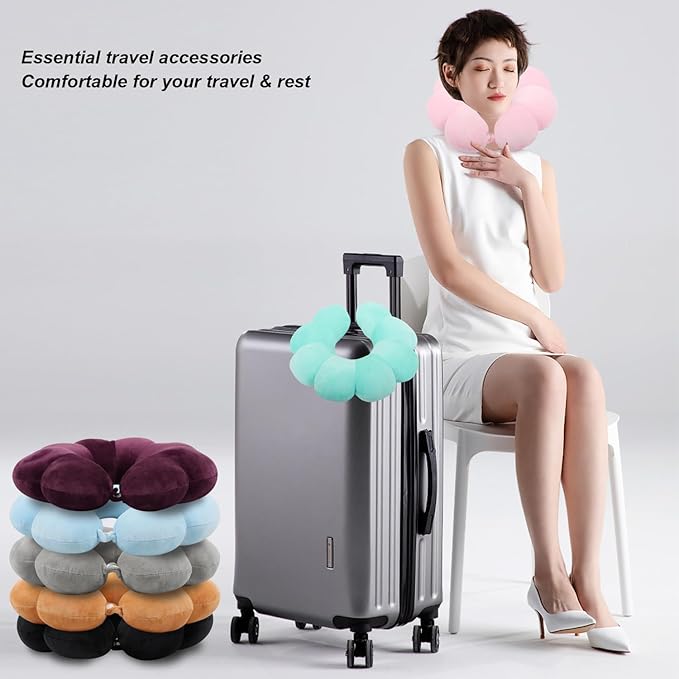 Sexysamba Flower Travel Neck Pillows for Airplanes Breathable Cotton U-Shaped Neck Pillow for Kids & Adults Head Neck Chin Support Rest Pillow for Traveling,Car,Train,Bus,Recline,Home,Office,Purple