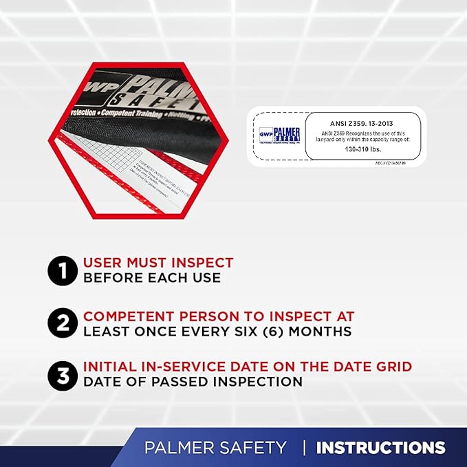 Palmer Safety ATERET Bundle 1D Full Body Safety Harness 6' Safety Lanyard 4' Anchor Strap I OSHA Compliant Arrest Kit I Ideal for Construction & Scaffolding Use