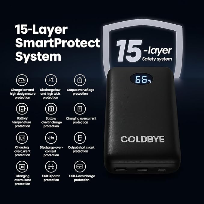 ColdBye Mini ππππππ¦ππ‘ 5V 2A/3A 7.4V/3A Heated Vest Battery Pack Compatible with Major Heated Clothing Brands, Ultra-Light Portable, USB, Type-C and DC Ports