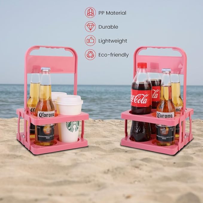 musbus Reusable Drink Carrier with Handle for Delivery Drivers, Portable Cup/Coffee Holder Accessories for Delivery, Foldable Drinks Caddy with Tray, Car Durable Plastic Festive Bottle, Vacation