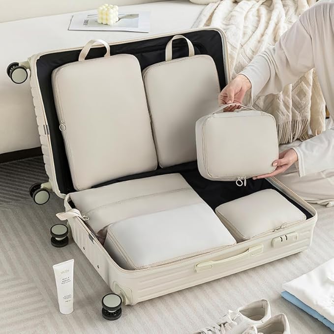 8-Piece Travel Compression Packing Cubes Set - Luggage Organizers for Suitcases - Space Saving Storage Bags for Clothes Travel Essentials (Gray)