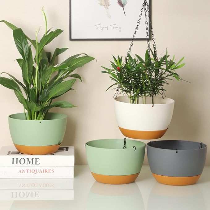 Lookat Set of 3 Self-Watering Hanging Pots for Plants Outdoor Indoor, Hanging Planters with Chains and Drainage Hole (8.3 inch White(3 Pieces))