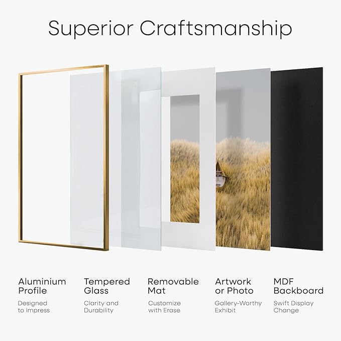 Homeforia 12x24 Picture Frame Bronze, High End Metal 12by24 Brass Poster Frames with Mat 8x20 Photo, 12 x 24 Panoramic Frames Matted to 8 by 20 Print, 24by12 Frames, Tempered Glass, Wall Kit, Set of 1