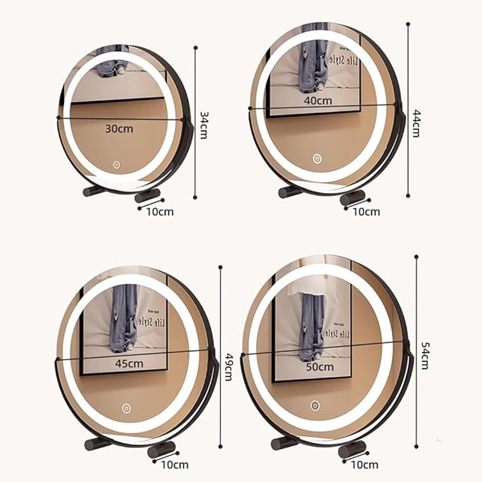 FERKAP Tabletop Vanity Mirror with Lights Lighted Makeup Mirror Touchscreen Control 3 Color Lighting Modes 360°Rotation High Definition Lighted Up Mirror (Color : Black, Size : 19.7"X21.3")