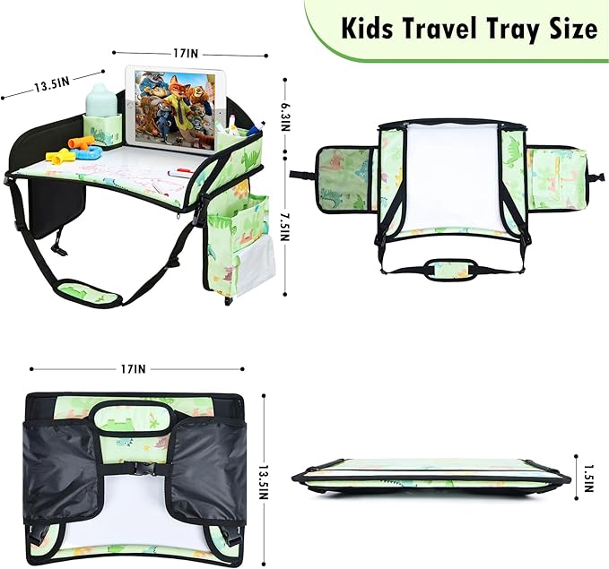 WENRENER 2PCS Kids Travel Tray, Car Seat Tray for kids Travel, Toddler Road Trip Essentials With Drawing Kit, Toddler Lap Desk Organizer for Car, Carseat Table for Airplane