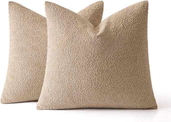 MIULEE 22x22 Inch Decorative Euro Sham Throw Pillows for Bed Set of 2 Textured Boucle Neutral Winter Throw Pillow Covers Khaki Accent Solid Euro Couch Pillowcases Sofa Livingroom Home Decor