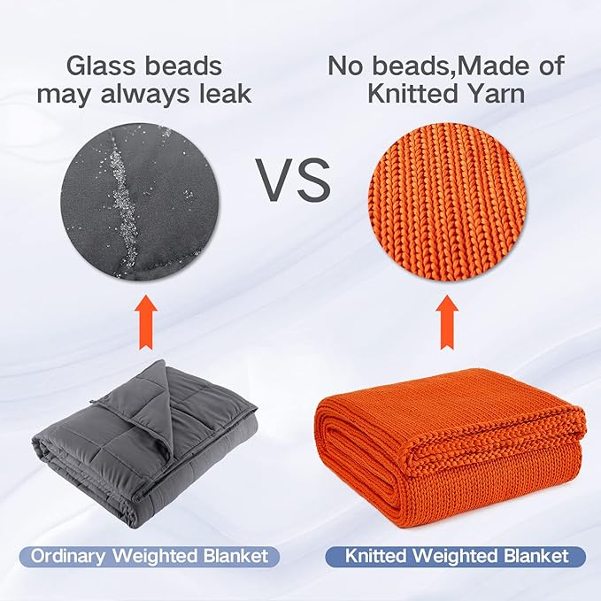 Guohaoi Knitted Weighted Blanket for Adults (Orange 48"x72" 15lbs) No Beads Cooling Throw Blanket for Hot Sleepers, Home Decor Breathable Chunky Knit Heavy Blanket Use on Full Size Bed