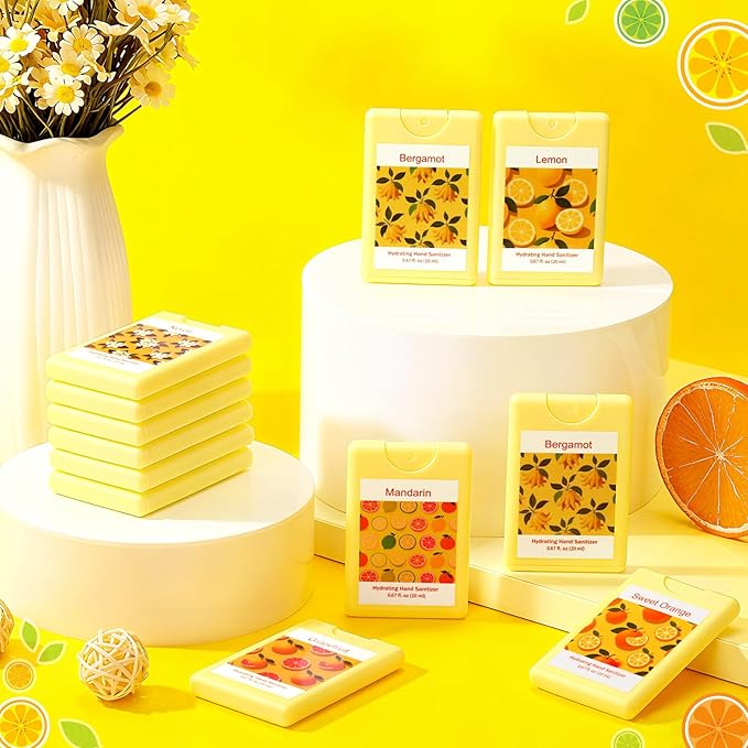 6 Pcs Mini Hand Sanitizer Spray Travel Size Yellow Scented Hydrating Hand Sanitizer Mist Portable Refillable Daily Outdoor Activities Travel for Women Summer Friend Colleague