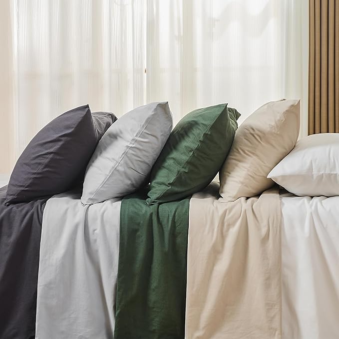 MEISHANG 100% French Pure Linen Sheets California King - Bed Sheets 4 Piece Sets, Soft Durable Flax Linen, Anti-Tear Breathable Oeko-Tex Certified with 16" Deep Pocket (Linen)