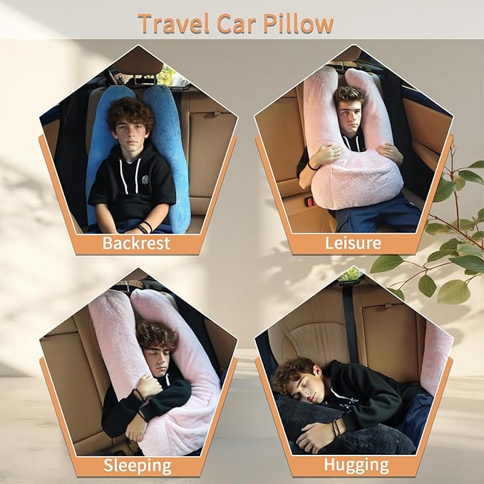 Car Pillow for Kids, U-Shaped Soft Car Travel Pillow for Sleeping with Removable Cover for Car Seat Head and Neck Support Children and Adult,Perfect for Long Road Travel,Grey