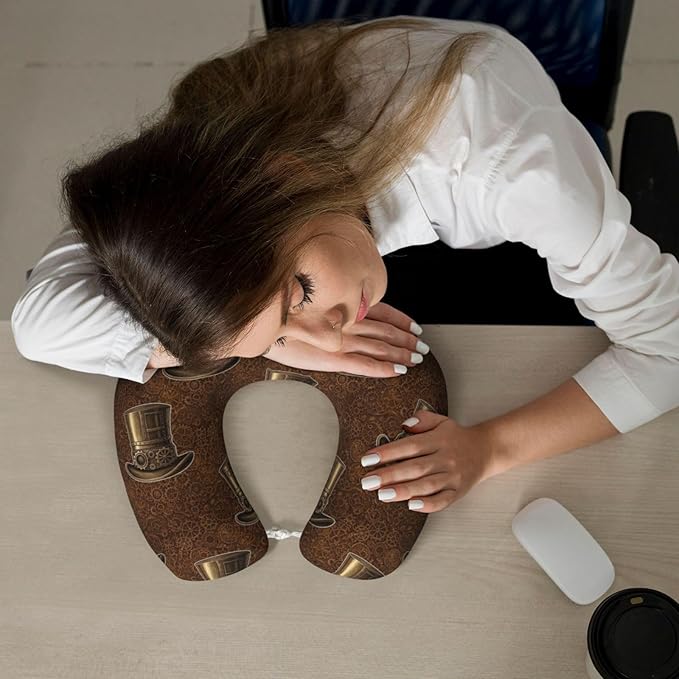 Neck Pillow Memory Foam Travel Pillows Comfortable for Airplane Flight Car Travel Office Nap and Sleeping, Funny Cushion for Head Shoulder Steampunk Top Hat As A Science Fiction