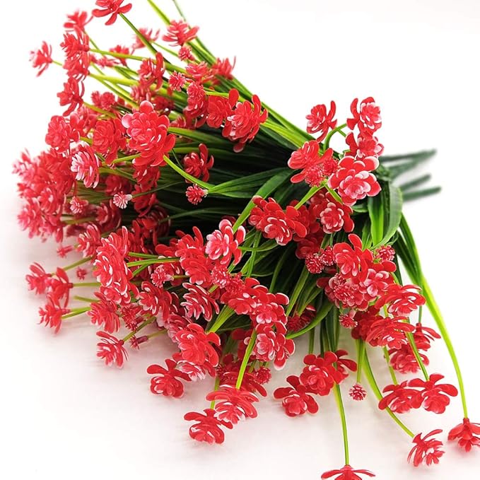 Artificial Flowers, 20 Bundles Outdoor Fake Flowers for Decoration UV Resistant Faux Plastic Plants Garden Porch Window Box Décor(Red)