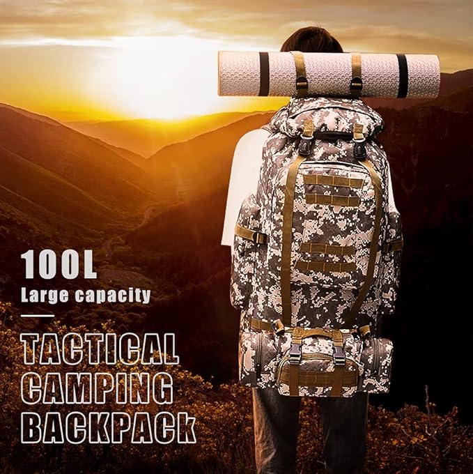 HongXingHai 100L Camping Hiking Backpack,Molle military Tactical rucksack backpack,Waterproof Lightweight Hiking Backpack (Woodland Camo-C)