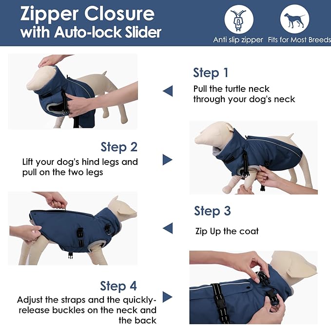 AOFITEE Small Dog Coat with Harness Built in, Fleece Dog Winter Jacket, Reflective Puppy Winter Coat with Zipper On Back, Warm Turtleneck Pet Sweater Windproof Puffer Jacket for Chihuahua, Yorkie, XS