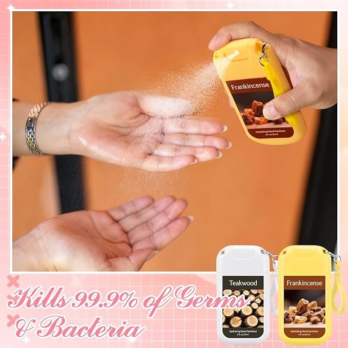 6 Pack Hydrating Hand Sanitizer Spray with Keychain Travel Size Scented Hand Sanitizer Spray Portable Pocket for Purse Backpack Outdoor Travel Adults Office Staff Teacher Nurse