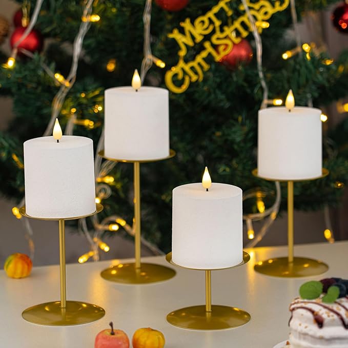smtyle Gold Metal Cast Iron Candleholder Sets for Pillar Candles, Set of 3 Wedding Table Centerpiece Candle Holders, Minimalist Farmhouse Decor for Fireplace Mantel & Dining Room
