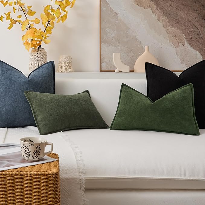 Kevin Textile 14x22 Inch Lumbar Pillow Cover 1 Pack Soft Boucle Textured Decorative Waterproof Rectangle Cushion Elegant Accent Pillow for Couch Sofa Chair Bed Home Decor Indoor Outdoor Moss Green