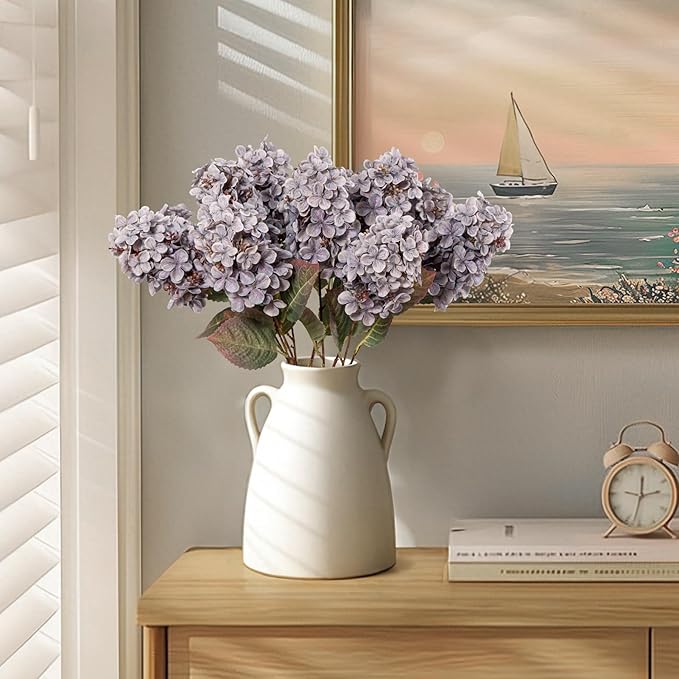 Fake Flowers Hydrangea Silk Flowers with Stems, Fake Grayish Hydrangea Artificial Flowers Winter Flowers Artificial for Decoration Vase Decor 24"(Grayish Purple ) 8PCS Wthout Vase
