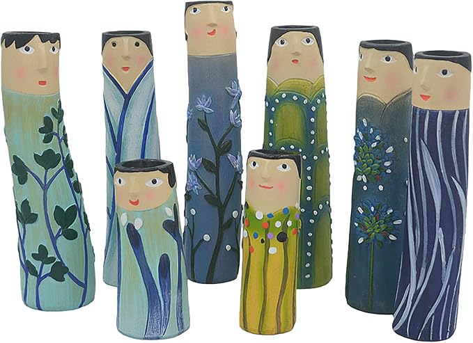 Spring Bud Vases, Bohemian Family Face Vase Boho Cute Home Decor, Character Vase Flower Plant Holder Bathroom Shelf Decor for House Decor Living Room Wedding Centerpieces (H)