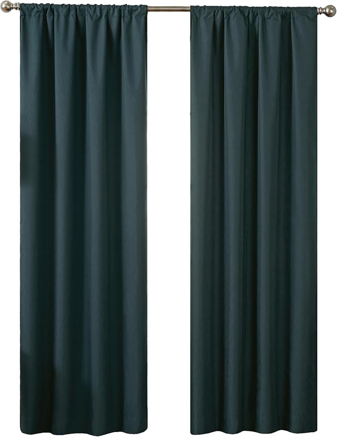 Eclipse Kendall Modern Blackout Thermal Rod Pocket Window Curtain, Insulating & Noise Reducing Curtains for Bedroom or Living Room (1 Panel), 63 in Long x 42 in Wide, Teal