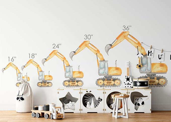 Construction Excavator Wall Decal for Boys Room, Construction Eqipment Peel Stick Removable Fabric Wall Sticker, Nursery or Playroom Decor, Repositionable (16 inch: 14" Tall x 16" Wide)