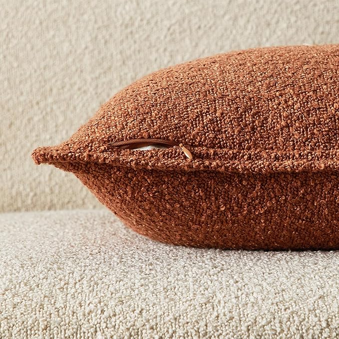 JUSPURBET Rust Decorative Pillow Covers 20x20 Set of 2 Throw Pillow Covers for Couch Sofa Bed Cozy Boucle Textured Cushion Covers Cases with Hidden Zipper for Living Room Home Decor