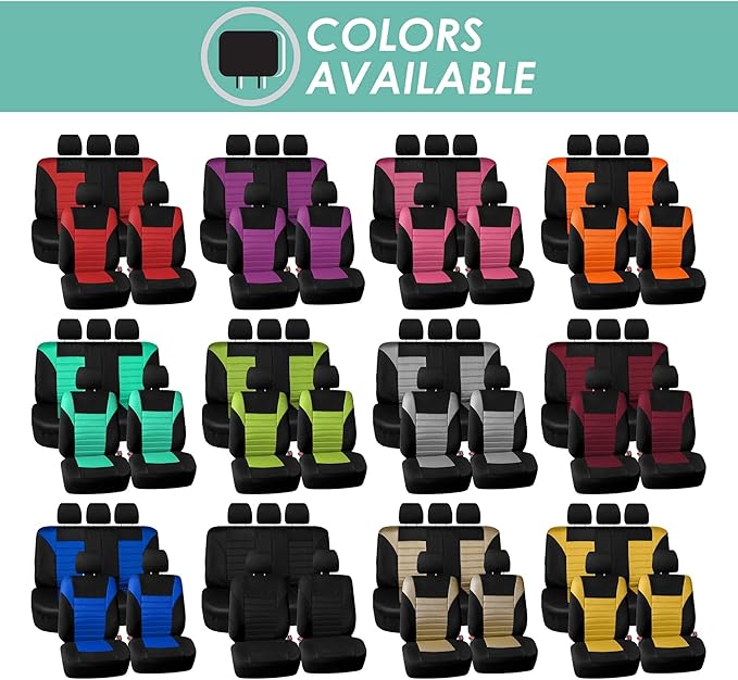 FH Group Automotive Car Seat Covers Full Set Premium 3D Air Mesh Front Seat Covers, Airbag Compatible & Split Bench Cover Universal Fit Interior Accessories for Cars Trucks and SUVs - Purple