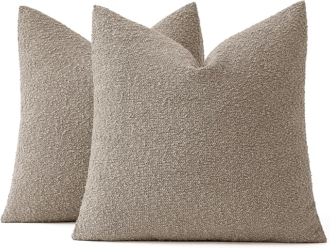MIULEE 24x24 Decorative Euro Sham Throw Pillows for Bed Set of 2 Textured Boucle Neutral Winter Throw Pillow Covers Light Taupe Accent Solid Couch Pillowcases Sofa Livingroom Home Decor