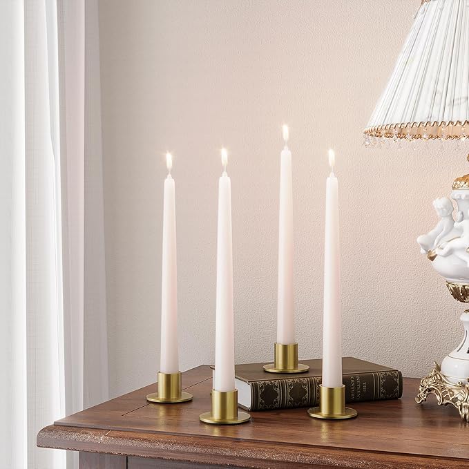 2 Pcs Brass Candle Holder - Elegant Taper Candle Holders, Classic Brass Candlestick Holders for Table Centerpiece, Festive Christmas Mantel Display or Sophisticated Home Decor