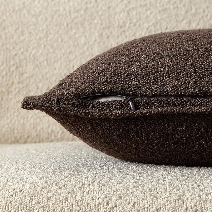 JUSPURBET Brown Decorative Pillow Covers 22x22 Set of 2 Throw Pillow Covers for Couch Sofa Bed Cozy Boucle Textured Cushion Covers Cases with Hidden Zipper for Living Room Home Decor