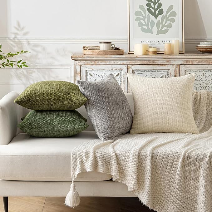 MIULEE Pack of 2 Couch Throw Pillow Covers 16x16 Inch Neutral Cream Modern Boho Accent Decorative Pillow Covers Soft Chenille Farmhouse Cushion Covers for Home Decor Bed Sofa Living Room