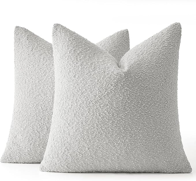 MIULEE 22x22 Inch Decorative Euro Sham Throw Pillows for Bed Set of 2 Textured Boucle Neutral Winter Throw Pillow Covers Light Grey Accent Solid Euro Couch Pillowcases Sofa Livingroom Home Decor